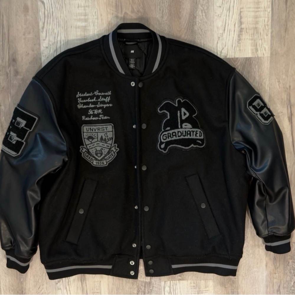 H&M Black and Gray Varsity Jacket